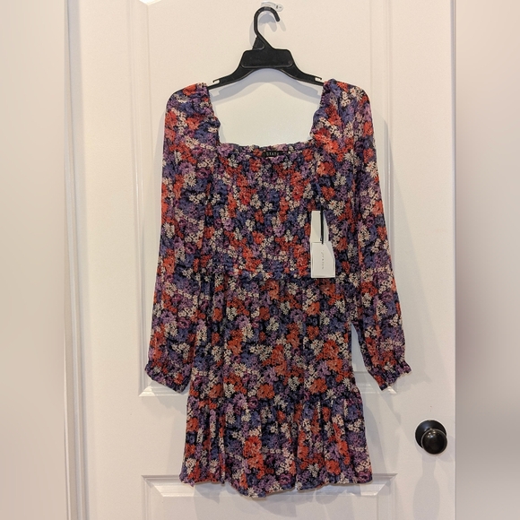 NWT 1. State Twilight Purple Floral Smocked Square Neck Mini Dress Small Boho - Picture 4 of 6